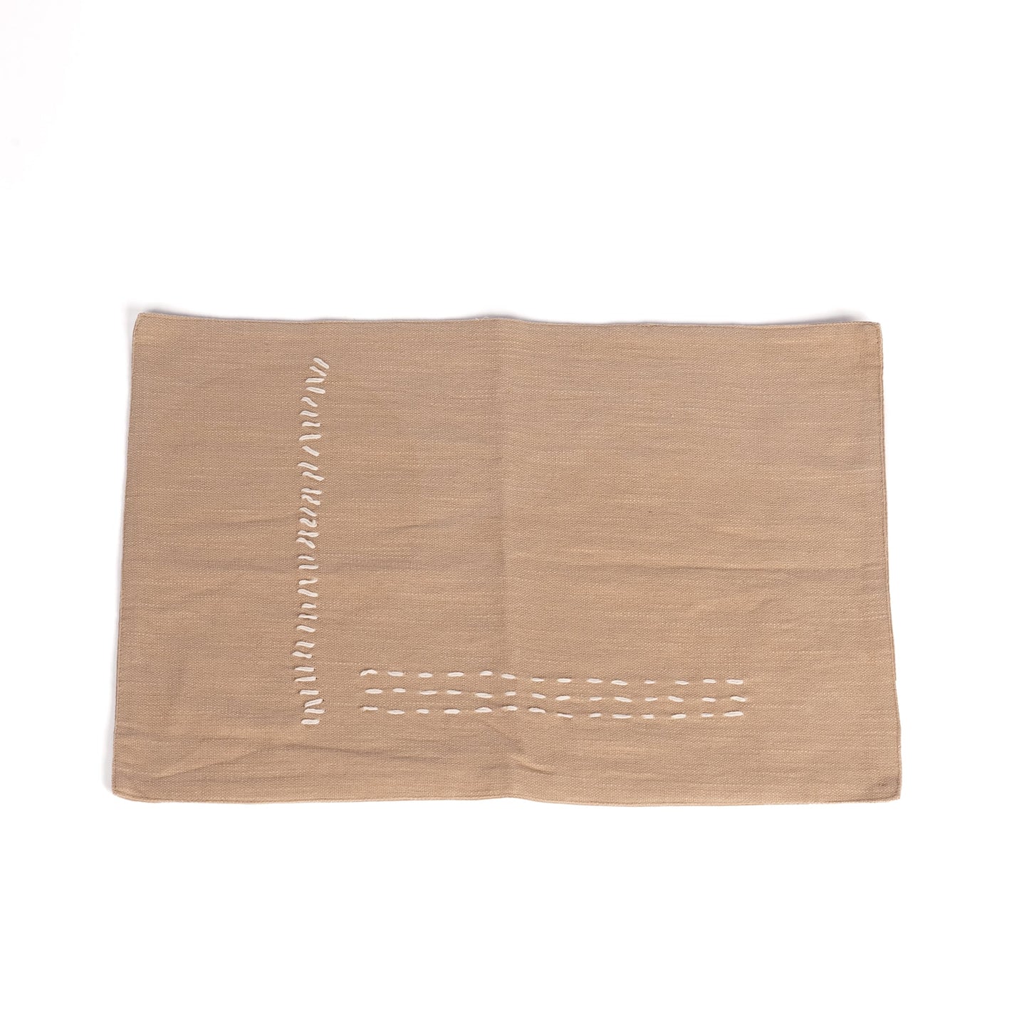 Tovaglietta in cotone slub ricamata a mano color cuoio