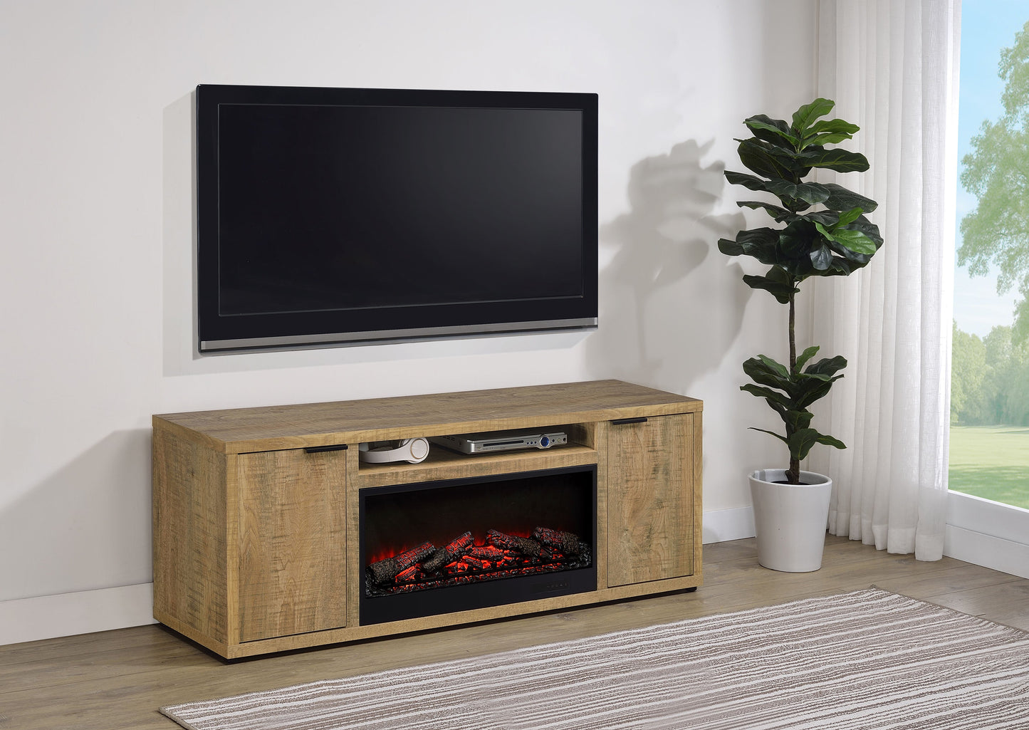 Meuble TV Fuller 60 pouces 2 portes avec cheminée et console multimédia Mango