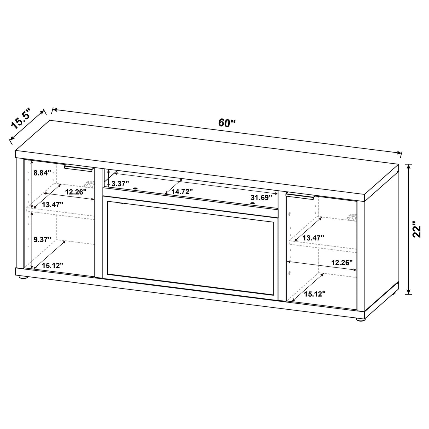 Meuble TV Fuller 60 pouces 2 portes avec cheminée et console multimédia Mango